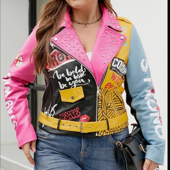 Geschallino Women's Faux Leather  Motorcycle Biker Jacket [NWOT] - Picture 4 of 14